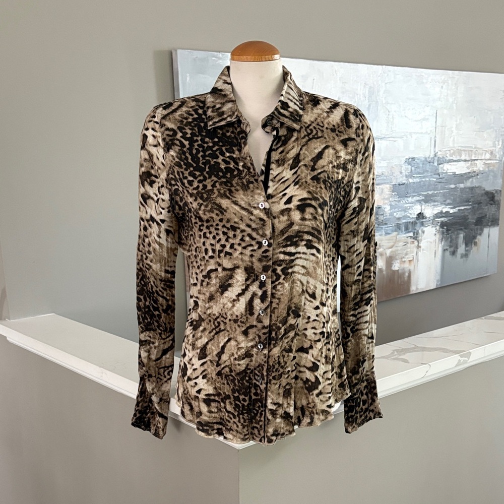 Animal Print Button-Up Blouse